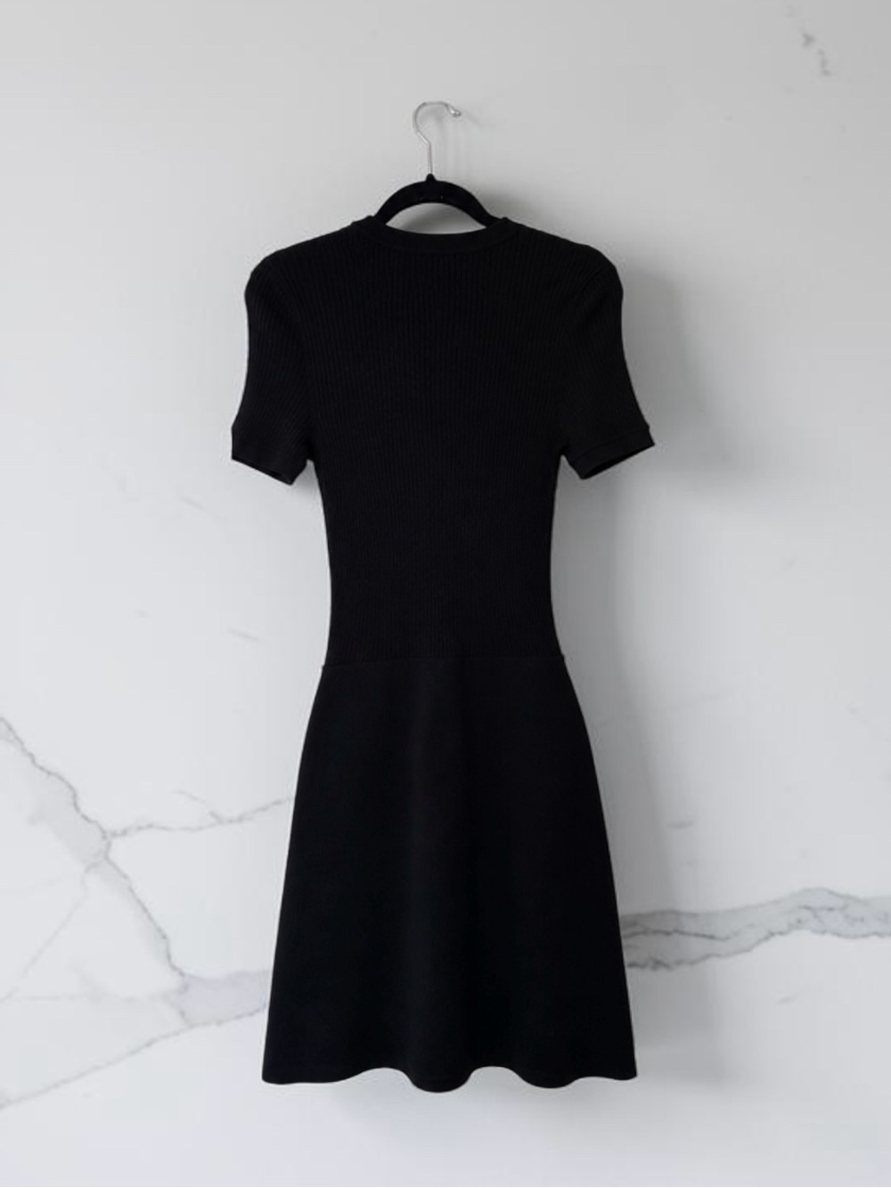 Sandro Paris Eloise Mixed Media Black Mini Dress Gold Button Knit Size - Picture 3 of 4
